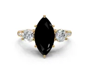 3 Stone Engagement Ring Setting for Fancy Black Marquise Center with Crossover Basket, Pave Band and Prong Head in Yellow Gold