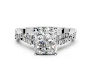 Solitaire Engagement Ring Setting for Radiant Cut Center with Twisted Pave Split Shank and Prong Head in Platinum