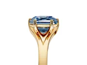 Solitaire Engagement Ring Setting for Fancy Blue Asscher Cut Center with Plain Split Shank and Prong Head in Yellow Gold