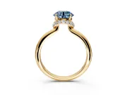 Hidden Halo Engagement Ring Setting for Fancy Blue Round Cut Center with Plain Rounded Band and Prong Head in Yellow Gold