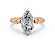Solitaire Engagement Ring Setting for Marquise Center with Multi-Row Accents and Prong Head in Rose Gold