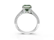 Solitaire Engagement Ring Setting for Fancy Green Asscher Cut Center with Milgrain-Framed Pave Band and Prong Head in Sterling Silver