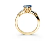 Bar-Set Engagement Ring Setting for Fancy Blue Heart-Shaped Center with Tapered Baguette Accents and Prong Head in Yellow Gold