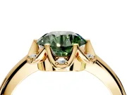 Floral Frame Engagement Ring Setting for Fancy Green Round Cut Center with Accent Clusters and Prong Head in Yellow Gold