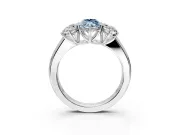 3 Stone Engagement Ring Setting for Fancy Blue Marquise Center with Raised Basket Heads and Prong Head in Platinum