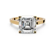 Solitaire Engagement Ring Setting for Asscher Cut Center with Tapered Shoulders and Prong Head in Yellow Gold