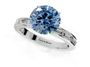 Solitaire Engagement Ring Setting for Fancy Blue Round Cut Center with Channel Baguette Band and Prong Head in Sterling Silver