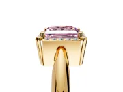Halo Engagement Ring Setting for Fancy Pink Princess Cut Center with Tapered Plain Band and Prong Head in Yellow Gold