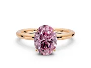 Hidden Halo Engagement Ring Setting for Fancy Pink Oval Center with Thin Rounded Band and Prong Head in Rose Gold