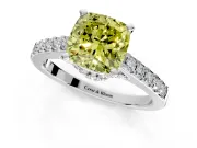Solitaire Engagement Ring Setting for Fancy Yellow Cushion Cut Center with Crossover Accents and Prong Head in Platinum