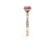 Solitaire Engagement Ring Setting for Fancy Pink Cushion Cut Center with Pave Accents and Prong Head in Rose Gold