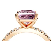 Solitaire Engagement Ring Setting for Fancy Pink Princess Cut Center with Fine Pave Band and Claw Prong Head in Rose Gold