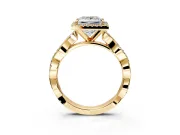 Halo Engagement Ring Setting for Princess Cut Center with Pave and Plain Twist Band and Prong Head in Yellow Gold
