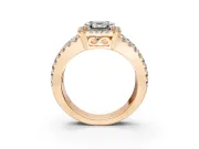 Halo Engagement Ring Setting for Asscher Cut Center with Wide-Open Pave Split Shank and Prong Head in Rose Gold