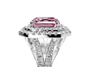 Double Halo Engagement Ring Setting for Fancy Pink Asscher Cut Center with Narrow Pave Split Shank and Prong Head in Platinum