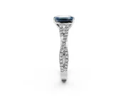 Solitaire Engagement Ring Setting for Fancy Blue Emerald Cut Center with Twisted Pave Split Shank and Prong Head in Sterling Silver