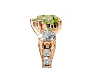 3 Stone Engagement Ring Setting for Fancy Yellow Heart-Shaped Center with Crossover Basket, Pave Band and Prong Head in Rose Gold