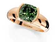 Tension Engagement Ring Setting for Fancy Green Cushion Cut Center with Wide Flat Band and Tension Head in Rose Gold