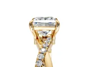 Solitaire Engagement Ring Setting for Princess Cut Center with Half-Pave Crossover Band and Prong Head in Yellow Gold