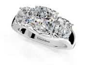 3 Stone Engagement Ring Setting for Cushion Cut Center with Raised Basket Heads and Prong Head in Sterling Silver