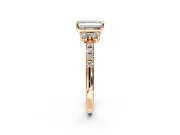 Paired Accent Engagement Ring Setting for Emerald Cut Center with Pave Band and Prong Head in Rose Gold