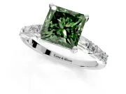 Baguette Engagement Ring Setting for Fancy Green Princess Cut Center with Alternating Bar-Set Band and Prong Head in Sterling Silver