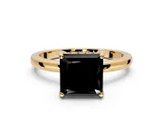 Solitaire Engagement Ring Setting for Fancy Black Princess Cut Center with Fine Wire Band and Prong Head in Yellow Gold