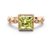 Milgrain Bezel Engagement Ring Setting for Fancy Yellow Princess Cut Center with Marquise Stations and Bezel Head in Rose Gold