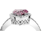 Halo Engagement Ring Setting for Fancy Pink Heart-Shaped Center with Heart-Shaped Openwork, Pave Band and Prong Head in White Gold