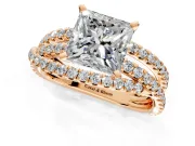 Solitaire Engagement Ring Setting for Princess Cut Center with Woven 3-Strand Pave Band and Prong Head in Rose Gold