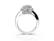 Halo Engagement Ring Setting for Heart-Shaped Center with Metal-Rimmed Halo, Pave Band and Prong Head in Sterling Silver