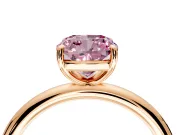 Low-Set Solitaire Engagement Ring Setting for Fancy Pink Cushion Cut Center with Thin Plain Band and Prong Head in Rose Gold