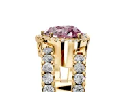 Halo Engagement Ring Setting for Fancy Pink Heart-Shaped Center with Wide-Open Pave Split Shank and Prong Head in Yellow Gold