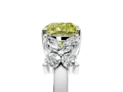 Floral Engagement Ring Setting for Fancy Yellow Cushion Cut Center with Marquise Cluster Shoulders and Prong Head in Platinum