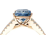 Solitaire Engagement Ring Setting for Fancy Blue Princess Cut Center with Pave Split Shank and Prong Head in Rose Gold