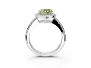 Milgrain Halo Engagement Ring Setting for Fancy Yellow Heart-Shaped Center with Three-Sided Pave Band and Prong Head in Platinum