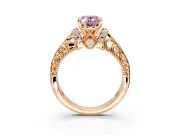 Solitaire Engagement Ring Setting for Fancy Pink Oval Center with Filigree Accent Basket and Prong Head in Rose Gold