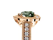 Milgrain Halo Engagement Ring Setting for Fancy Green Heart-Shaped Center with Pave Band and Prong Head in Rose Gold
