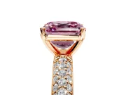 Solitaire Engagement Ring Setting for Fancy Pink Asscher Cut Center with Domed Multi-Row Pave Band and Prong Head in Rose Gold