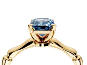 Solitaire Engagement Ring Setting for Fancy Blue Emerald Cut Center with Bamboo Band and Prong Head in Yellow Gold