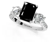 3 Stone Engagement Ring Setting for Fancy Black Emerald Cut Center with Crossover Basket, Pave Band and Prong Head in Platinum