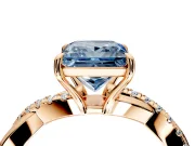 Crossover Engagement Ring Setting for Fancy Blue Princess Cut Center with Pave and Plain Strands and Prong Head in Rose Gold