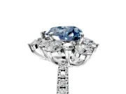 Floral Halo Engagement Ring Setting for Fancy Blue Heart-Shaped Center with Pave Accents and Prong Head in Platinum
