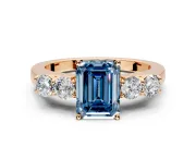 5 Stone Engagement Ring Setting for Fancy Blue Emerald Cut Center with Equal Close-Set Accents and Prong Head in Rose Gold