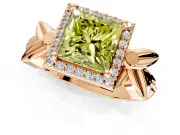 Halo Engagement Ring Setting for Fancy Yellow Princess Cut Center with Floral Band and Prong Head in Rose Gold