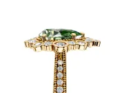 Milgrain Halo Engagement Ring Setting for Fancy Green Pear-Shaped Center with Bezel Point Accents and Prong Head in Yellow Gold