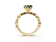 Solitaire Engagement Ring Setting for Fancy Green Heart-Shaped Center with Beaded Bezel Station Band and Prong Head in Yellow Gold