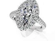 Halo Engagement Ring Setting for Marquise Center with Raised Halo, Pave Band and Prong Head in White Gold