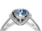 Solitaire Engagement Ring Setting for Fancy Blue Round Cut Center with Wide Band, Pave Collar and Prong Head in Platinum