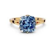Solitaire Engagement Ring Setting for Fancy Blue Cushion Cut Center with Plain Split Shank and Prong Head in Yellow Gold